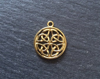1 or 5 Real 18K Gold Plated Dara Celtic Knot Round Stainless Steel Charms 24x20mm