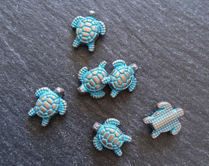 10 or 50 Little Turtle Beads Antique Copper with Blue Patina 13x12mm Hole: 1.3mm