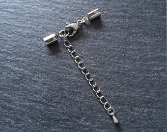 Stainless Steel Crimp End sets for 3mm to 3.5mm Round Cord with (or without) Extender Chain