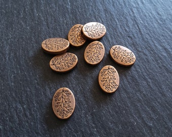 8 or 40 Antique Copper Tone Flattened Oval Shaped Tree Beads 14x10x3mm