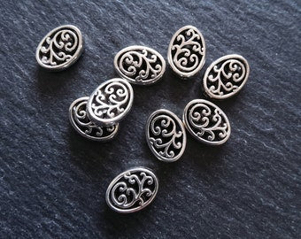 10 or 50 Flattened Oval Beads Antique Silver Tone 12x10mm 3.5mm Wide