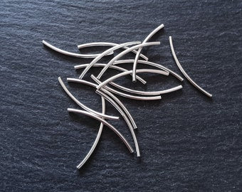 Genuine 925 Sterling Silver Plated Brass 30mm Curved Tube Spacer Beads 30x2mm Hole: 1.5mm