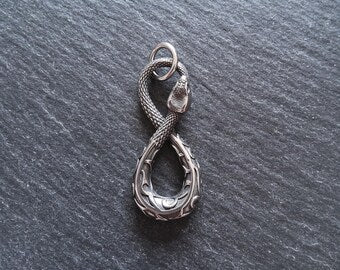 Snake Infinity Pendant Antique Silver Surgical Steel 42.5x18x4.5mm