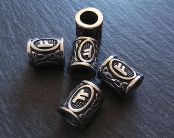 1 or 5 Fehu ᚠ Rune Beads Stainless Steel Elder Futhark 16x13mm Hole: 8mm