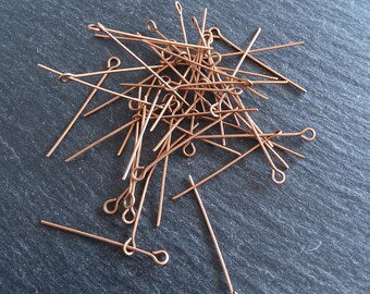 100 or 500 Antique Copper Tone Alloy Eye Pins 30mm Long, 0.7mm wide (21 gauge)