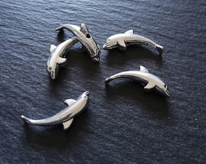 10 or 50 Dolphin Beads Antique Silver Tone 23x10mm