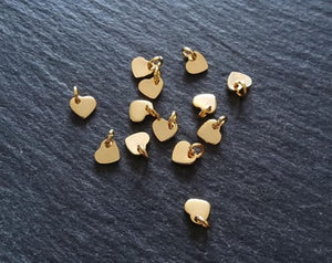 10 or 50 Stainless Steel Real 24K Gold Plated Tiny Flat Heart Charms 5x6x1mm