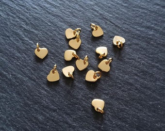 10 or 50 Stainless Steel Real 24K Gold Plated Tiny Flat Heart Charms 5x6x1mm