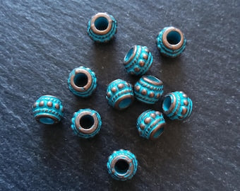 10 or 50 Antique Copper Tone 8mm Bali Style Beads With Blue Patina 8x7mm Hole: 3.4mm