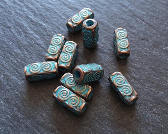 10 or 50 Antique Copper Tone 5x10.5mm Long Square Beads With Blue Patina Hole: 2.4mm