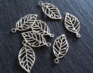 10 or 50 Leaf Charms Antique Silver Tone Alloy 23x13mm