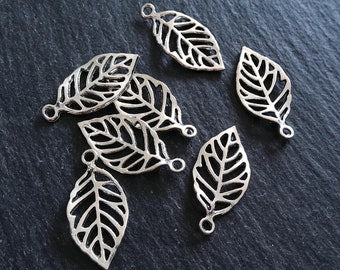 10 or 50 Leaf Charms Antique Silver Tone Alloy 23x13mm