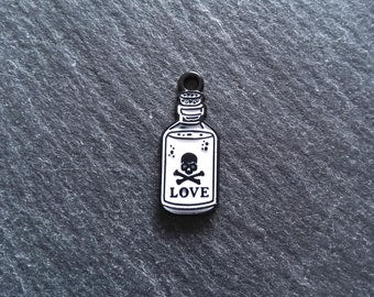 4 or 20 Little Love Potion Bottle Charms Black & White Enamel 23x9.5mm