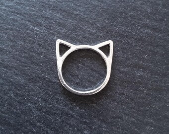 10 or 50 Silver Plated Cat Face Head Connector Charms 21x20mm - ContentedCatz