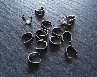 20 or 100 Stainless Steel Snap On Pinch Bails for Pendants 9x7x4mm