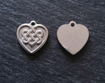 2 or 10 Celtic Knot Stainless Steel Heart Charms 19x18x2.5mm