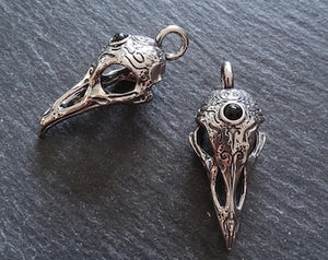 Surgical Steel Norse Raven Skull Pendant With Black Glass Cabochon 44x19x16mm
