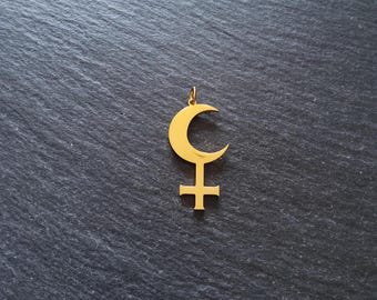 Gold Stainless Steel Lilith Moon Pendant 30x15.5x1.2mm