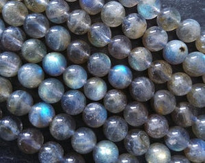 6.5mm Grade AA Natural Light Grey Labradorite Gemstone Beads Full 15.5 inch strand