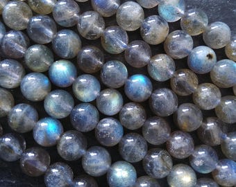 6.5mm Grade AA Natural Light Grey Labradorite Gemstone Beads Full 15.5 inch strand