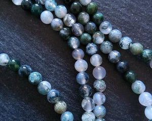 6mm to 6.5mm Green Moss Agate Natural Undyed Round Gemstone Beads Full 16 inch Strand (MA6-2)