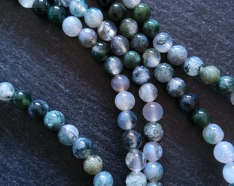 6mm to 6.5mm Green Moss Agate Natural Undyed Round Gemstone Beads Full 16 inch Strand (MA6-2)