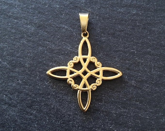 1 or 5 Gold Stainless Steel Witches Knot Pendant 32x29mm