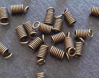50 Coil Crimp End Spring Crimps for 2mm Cord Antique Bronze Tone Alloy 9x4mm