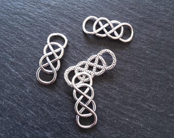 6 or 30 Celtic Knot Connector Charms Double Infinity Knot Antique Silver Tone Alloy 33x13mm