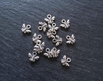 20 or 100 Little Bee Charms Antique Silver Tone Alloy 10x11x2mm Nickel FREE