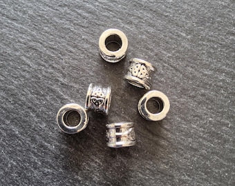 6 or 30 Celtic Knot Beads Antique Silver Tone Triquetra Design Cylinder Charm 11x8mm. Large 6.4mm Hole (seconds)