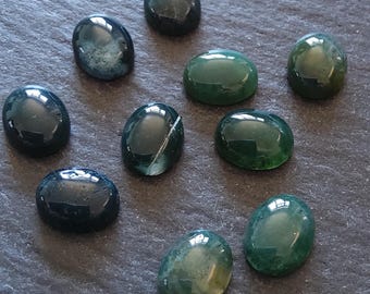 Natural Green Moss Agate Gemstone Oval Cabochons 10x8x4mm