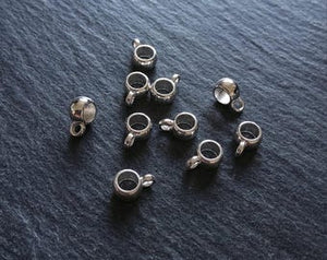 20 or 100 Bright Silver Plated Bail Beads 9x4mm Plain Metal Alloy 3.5mm Hole