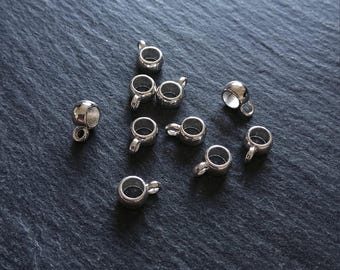 20 or 100 Bright Silver Plated Bail Beads 9x4mm Plain Metal Alloy 3.5mm Hole
