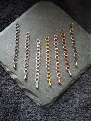 10 Extension Chain with Drop in Silver Plated, Silver Tone, Antique Copper, Antique Bronze, Gunmetal, Gold Plated or Rose Gold 50mm