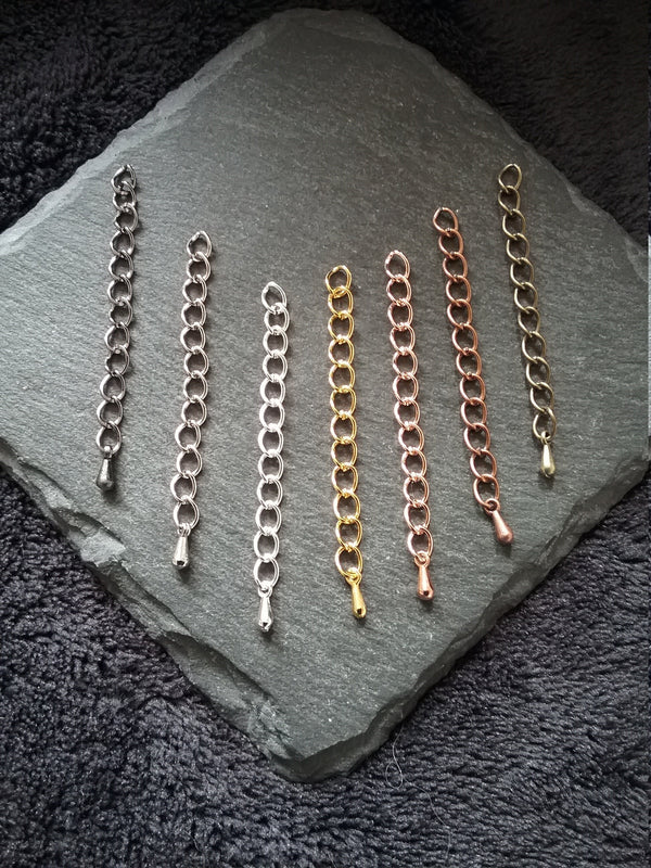10 Extension Chain with Drop in Silver Plated, Silver Tone, Antique Copper, Antique Bronze, Gunmetal, Gold Plated or Rose Gold 50mm