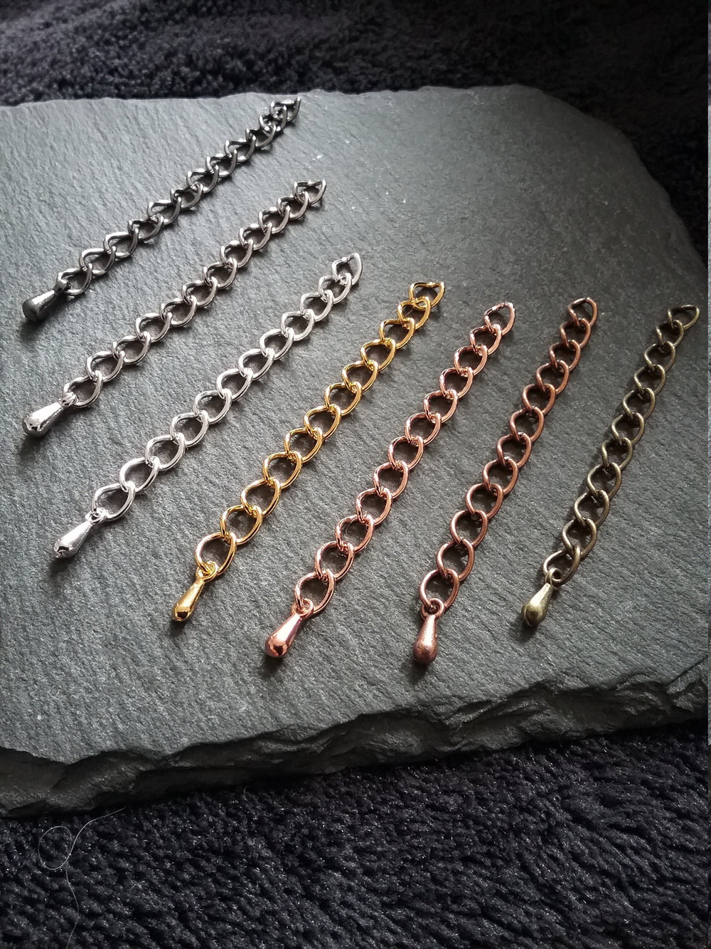 10 Extension Chain with Drop in Silver Plated, Silver Tone, Antique Copper, Antique Bronze, Gunmetal, Gold Plated or Rose Gold 50mm