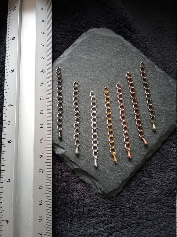 10 Extension Chain with Drop in Silver Plated, Silver Tone, Antique Copper, Antique Bronze, Gunmetal, Gold Plated or Rose Gold 50mm