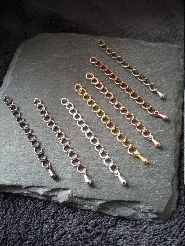 10 Extension Chain with Drop in Silver Plated, Silver Tone, Antique Copper, Antique Bronze, Gunmetal, Gold Plated or Rose Gold 50mm