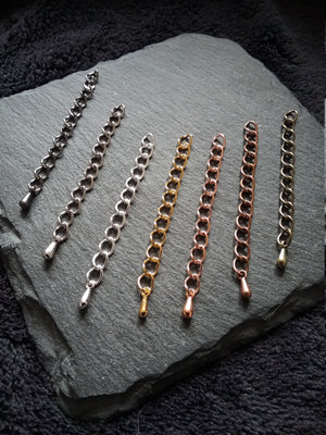 10 Extension Chain with Drop in Silver Plated, Silver Tone, Antique Copper, Antique Bronze, Gunmetal, Gold Plated or Rose Gold 50mm