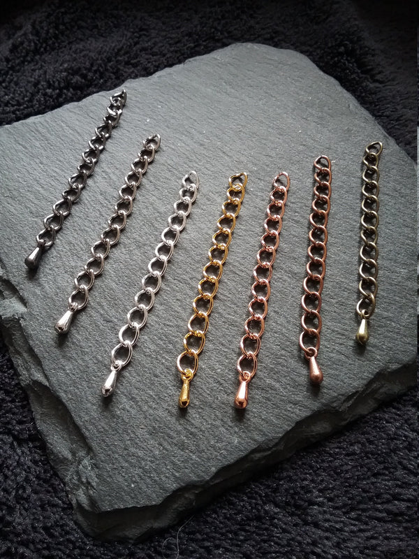 10 Extension Chain with Drop in Silver Plated, Silver Tone, Antique Copper, Antique Bronze, Gunmetal, Gold Plated or Rose Gold 50mm