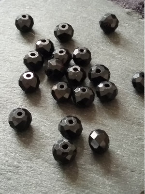 20 or 100 Black Faceted 8mm Glass Beads 8x6mm