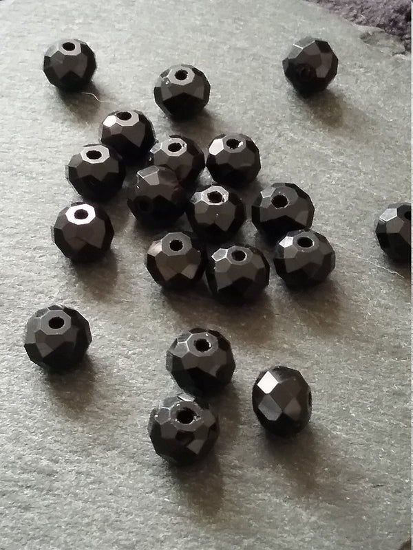 20 or 100 Black Faceted 8mm Glass Beads 8x6mm
