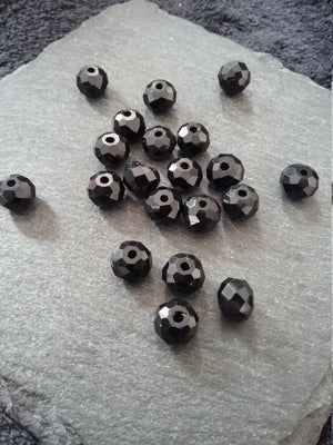 20 or 100 Black Faceted 8mm Glass Beads 8x6mm
