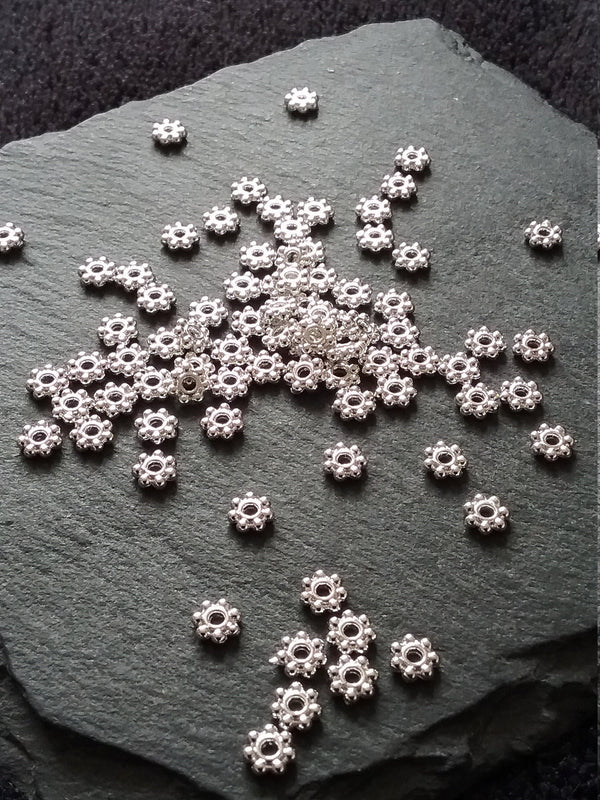 100 or 500 Bright Silver Plated 4mm Daisy Spacer Beads 4x1.5mm