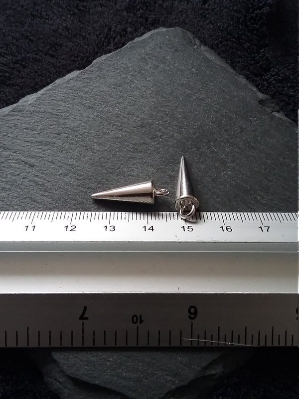 10 or 50 Silver Tone Cone Spike Pendants Charms Solid Smooth 22x7mm
