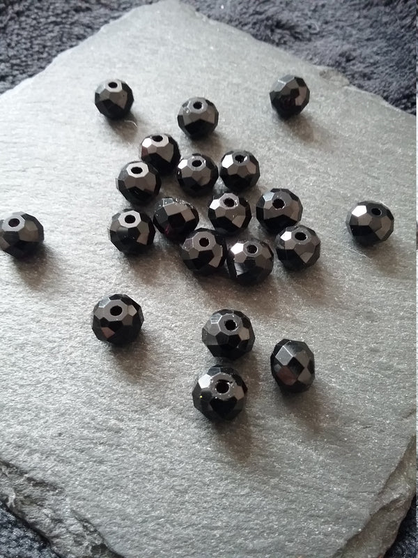 20 or 100 Black Faceted 8mm Glass Beads 8x6mm
