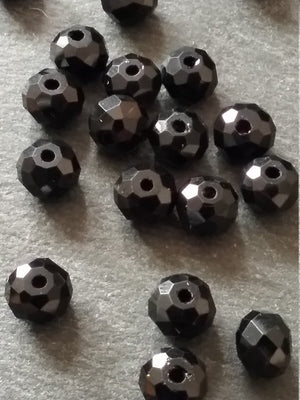 20 or 100 Black Faceted 8mm Glass Beads 8x6mm