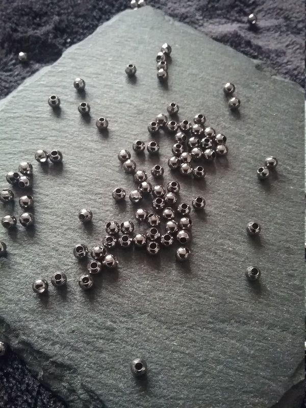 Gunmetal 3mm Ball Spacer Beads Smooth Round Hollow Alloy
