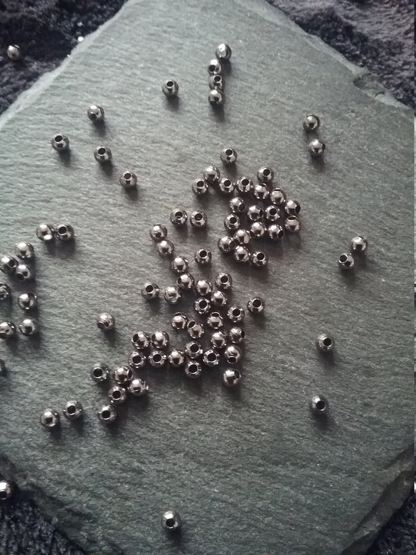 Gunmetal 3mm Ball Spacer Beads Smooth Round Hollow Alloy